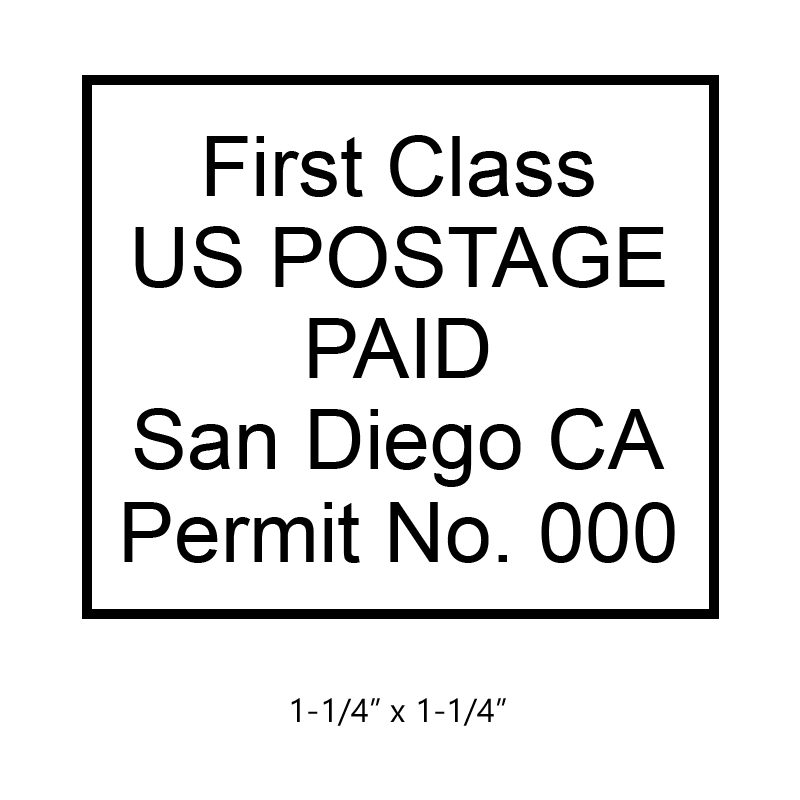 Customize this 1 1/4" x 1 1/4" bulk rate First Class stamp with your information. Black ink only. Great for high volume stamping. Orders over $75 ship free!