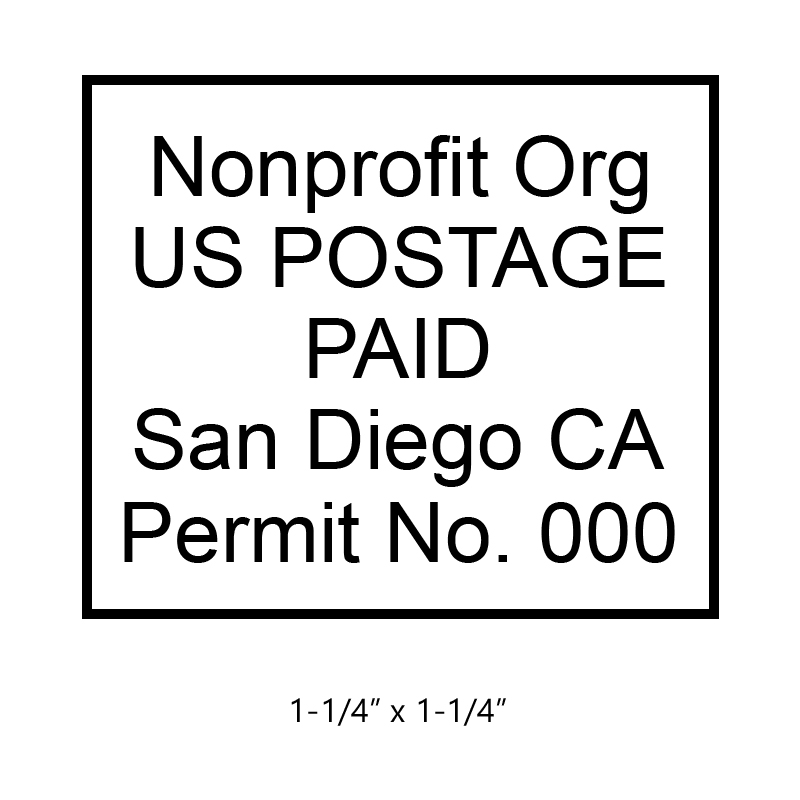 Customize this 1-1/4" x 1-1/4" bulk rate Nonprofit stamp with your information. Black ink only. Great for high volume stamping. Orders over $75 ship free!