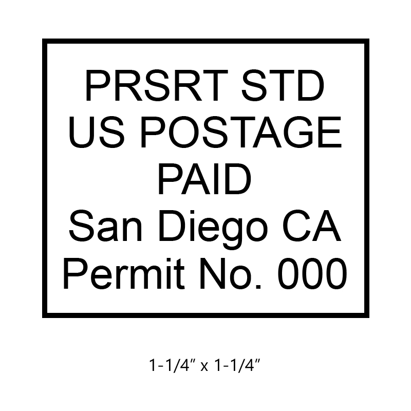 Customize this 1-1/4" x 1-1/4" bulk rate Presorted Standard available in black ink only. Great for high volume stamping on mail. Orders over $75 ship free!