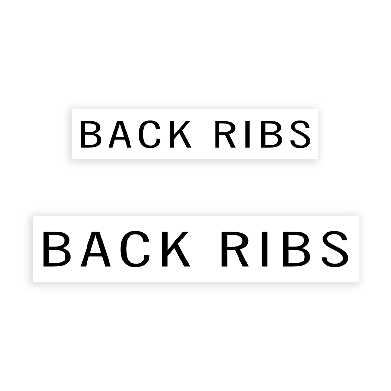 This BACK RIBS stamp is easy to use w/ your choice of 2 sizes & 2 mount options, wood stamp or self-inking. Great for grocery stores, butchers & more!