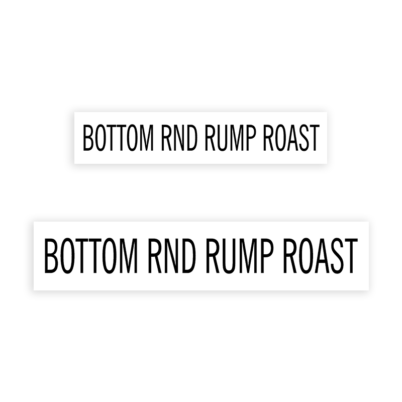 This BOTTOM RND RUMP RST stamp is easy to use w/ your choice of 2 sizes & 2 mount options, wood stamp or self-inking. Great for grocery stores, butchers & more!