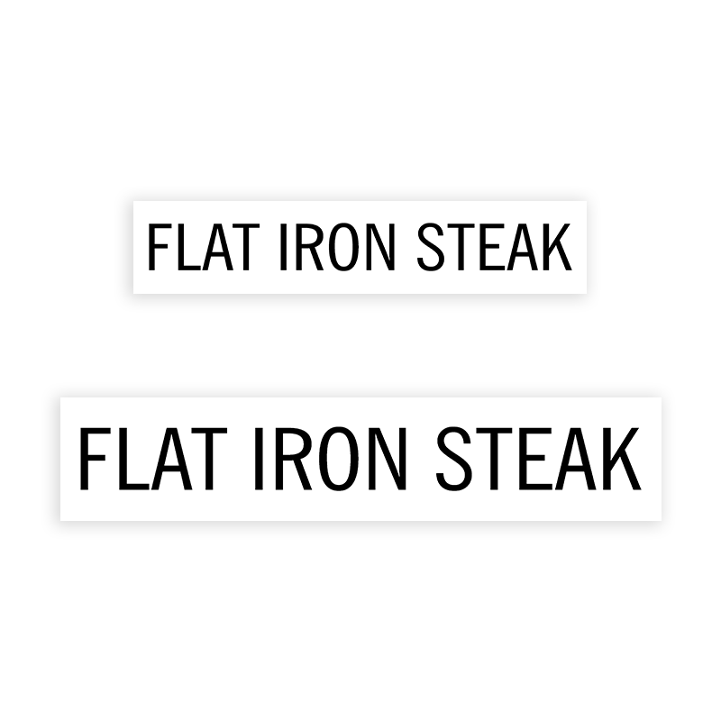 This FLAT IRON STEAK stamp is easy to use w/ your choice of 2 sizes & 2 mount options, wood stamp or self-inking. Great for grocery stores, butchers & more!