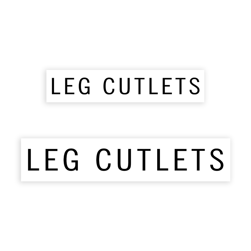 This LEG CUTLETS stamp is easy to use w/ your choice of 2 sizes & 2 mount options, wood stamp or self-inking. Great for grocery stores, butchers & more!