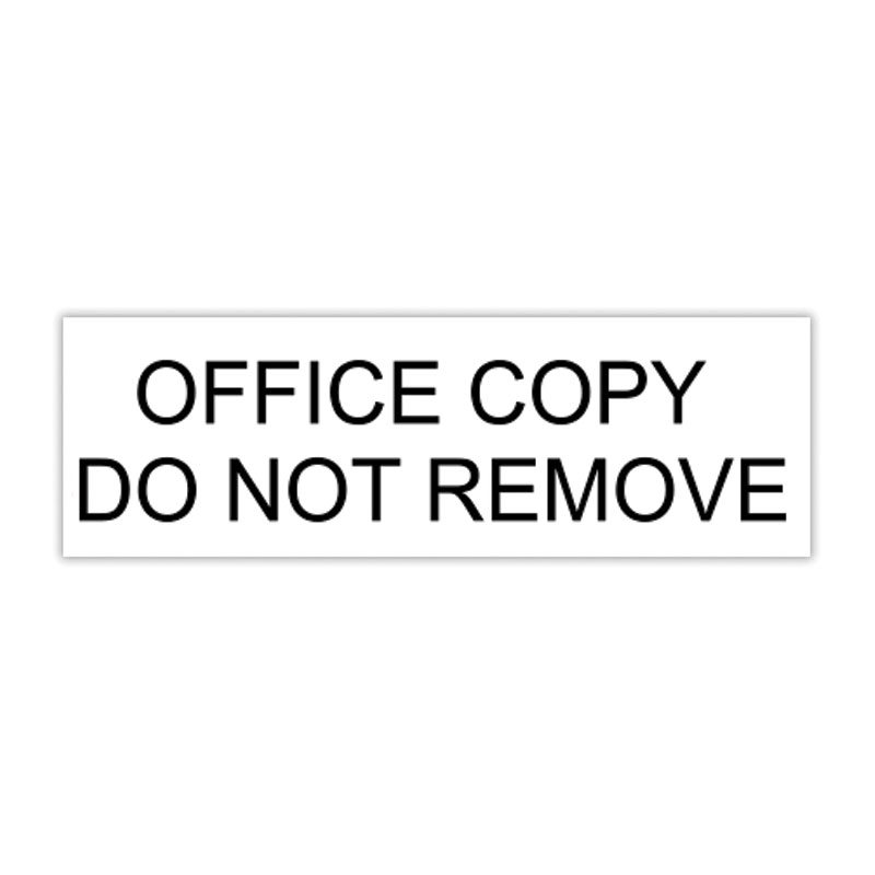 This OFFICE COPY DO NOT REMOVE self-inking stock stamp comes in 4 different sizes and one of 5 standard and 6 premium ink colors. Orders over $100 ship free!