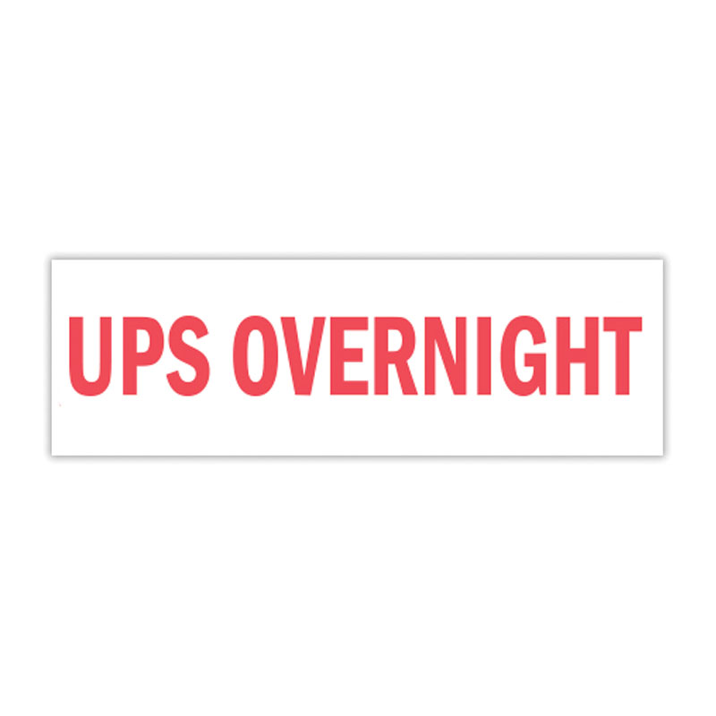 This UPS OVERNIGHT self-inking stock stamp comes in 11 standard and premium ink colors and is now available in 4 impression sizes. Orders over $100 ship free!