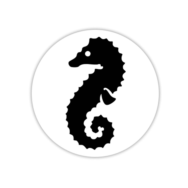 Seahorse self-inking rubber stamp available in your choice of 4 sizes and 11 ink colors. Clear impressions. Re-ink with Ideal ink. Orders over $75 ship free!