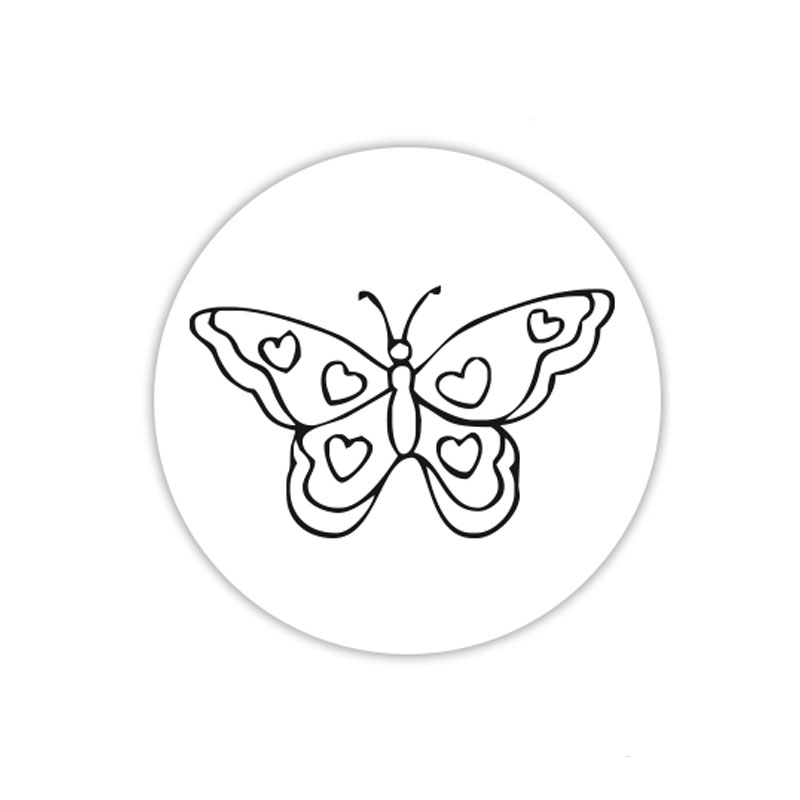 Butterfly with hearts self-inking rubber stamp available in your choice of 4 sizes and 11 ink colors. Re-ink with Ideal ink. Orders over $75 ship free!