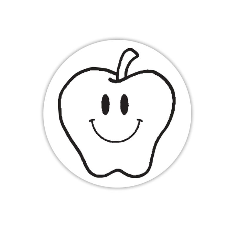 Apple with smiley face self-inking rubber stamp available in your choice of 4 sizes and 11 ink colors. Refillable with Ideal ink. Orders over $75 ship free.