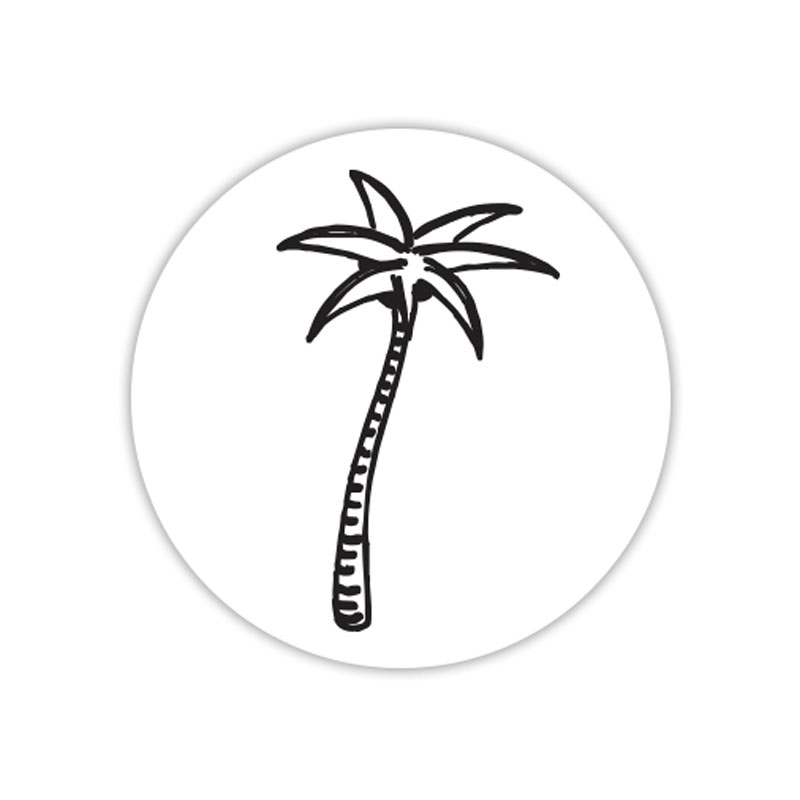 Palm tree self-inking rubber stamp available in your choice of 4 sizes and 11 ink colors. Clear impressions. Re-ink with Ideal ink. Orders over $100 ship free.