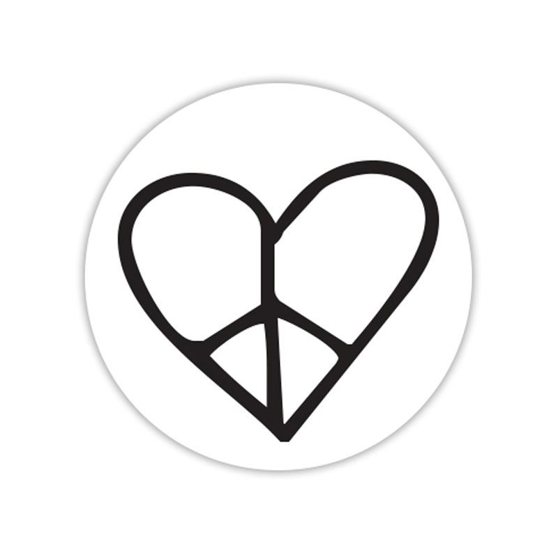 Heart peace sign self-inking rubber stamp available in your choice of 4 sizes and  11 ink colors. Refillable with Ideal ink. Online orders over $100 ship free.