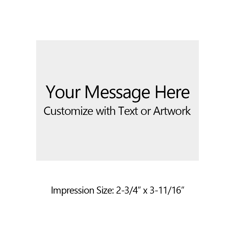 Customize this 2-3/4" x 3-11/16" stamp for free with text or your logo in your choice of 6 vibrant ink colors. Refillable and ships in 1-2 business days.