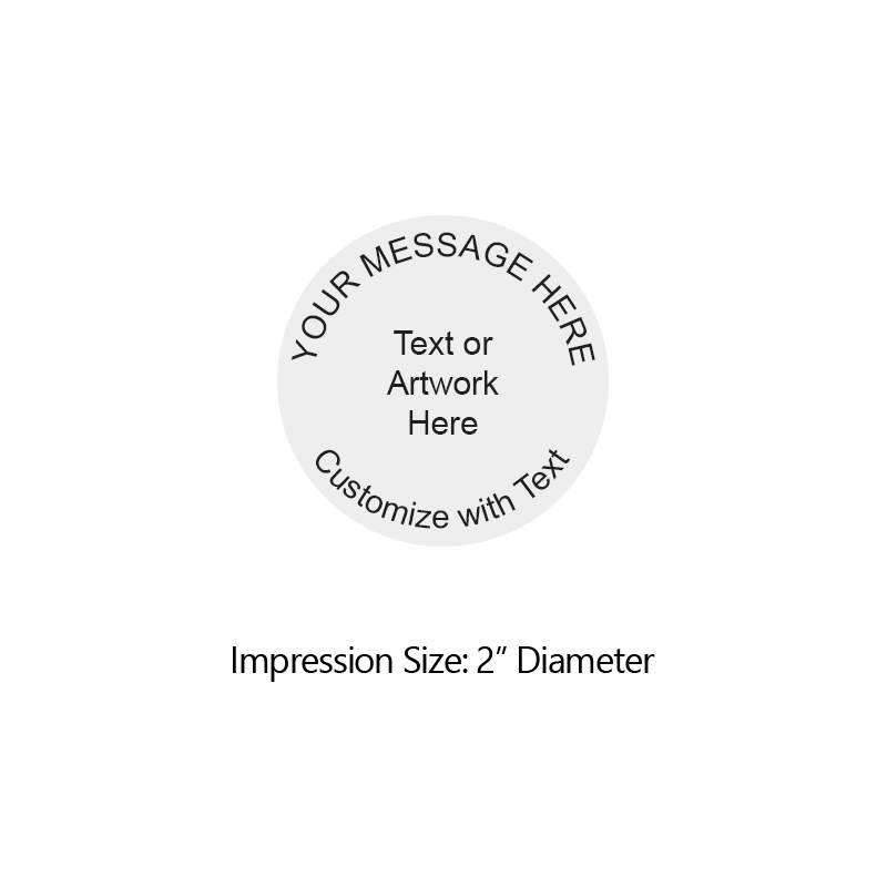 Customize this 2" diameter round stamp for free w/ text or your logo in your choice of 6 vibrant ink colors. Refillable and ships in 1-2 business days.