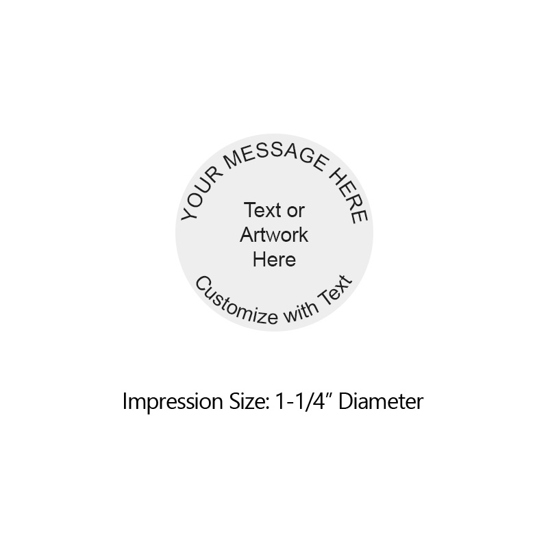 Customize this round 1-1/4" diameter stamp with text or your logo in your choice of 11 stunning ink colors. Refillable and ships in 1-2 business days.