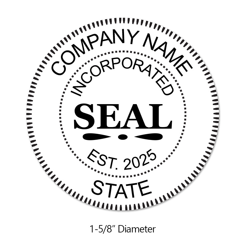 Customize this Incorporated Round Stamp with your company name, date established, and state of business and choose from 6 mounts. Orders over $75 ship free!