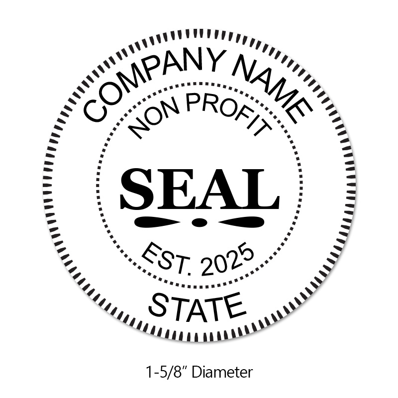 Customize this Non Profit Round Stamp with your company name, date established, and state of business and choose from 6 mounts. Orders over $75 ship free!