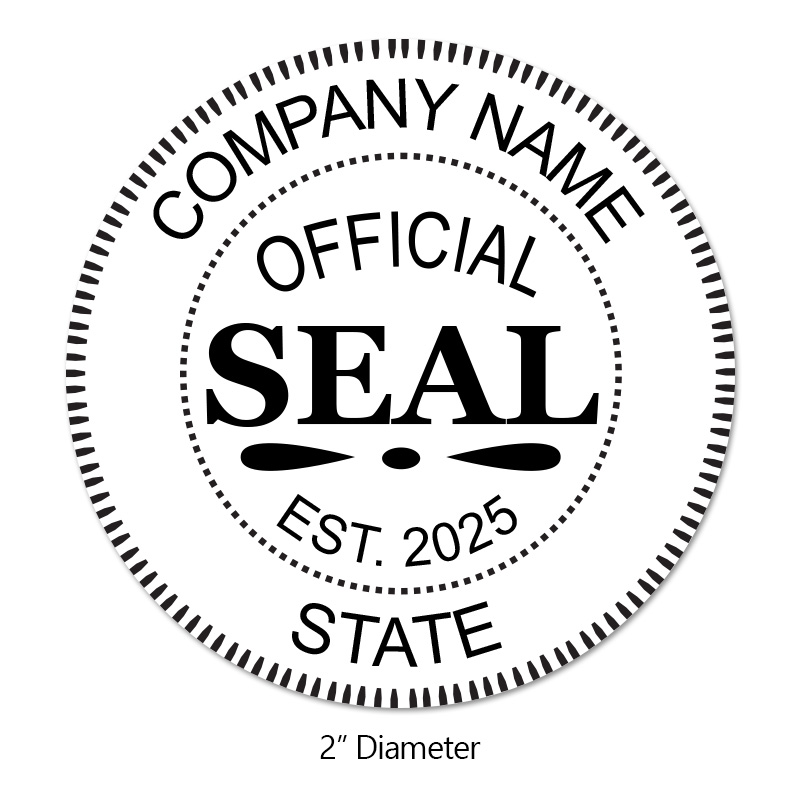 Customize this Official 2" Round Stamp with your company name, date established, and state of business and choose from 6 mounts. Orders over $75 ship free!