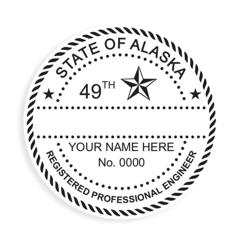 This professional engineer stamp for the state of Alaska adheres to state regulations and provides top quality impressions. Orders over $75 ship free!