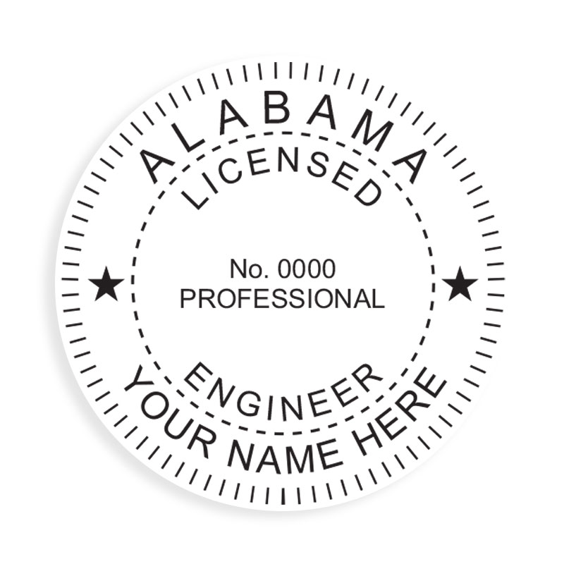 This professional engineer stamp for the state of Alabama adheres to state regulations and provides top quality impressions. Orders over $75 ship free!