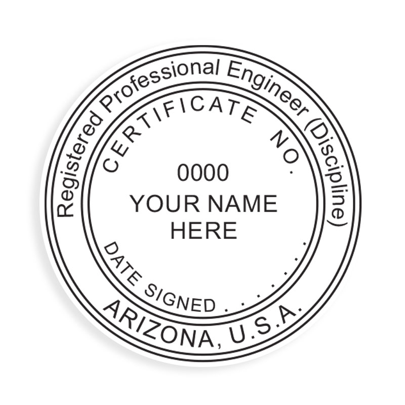 This professional engineer stamp for the state of Arizona adheres to state regulations and provides top quality impressions. Orders over $75 ship free!