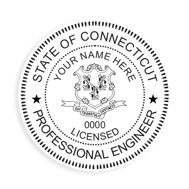 This professional engineer stamp for the state of Connecticut adheres to state regulations and provides top quality impressions. Orders over $100 ship free!