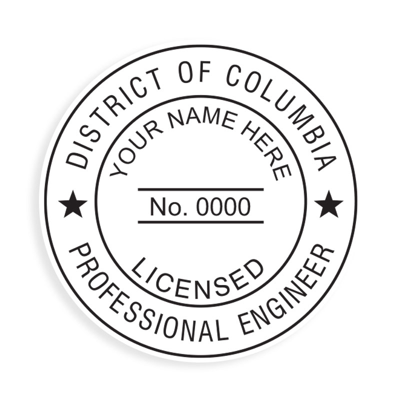 This professional engineer stamp for the District of Columbia adheres to state regulations and provides top quality impressions. Orders over $75 ship free!