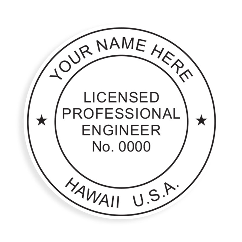 This professional engineer stamp for the state of Hawaii adheres to state regulations and provides top quality impressions. Orders over $75 ship free!