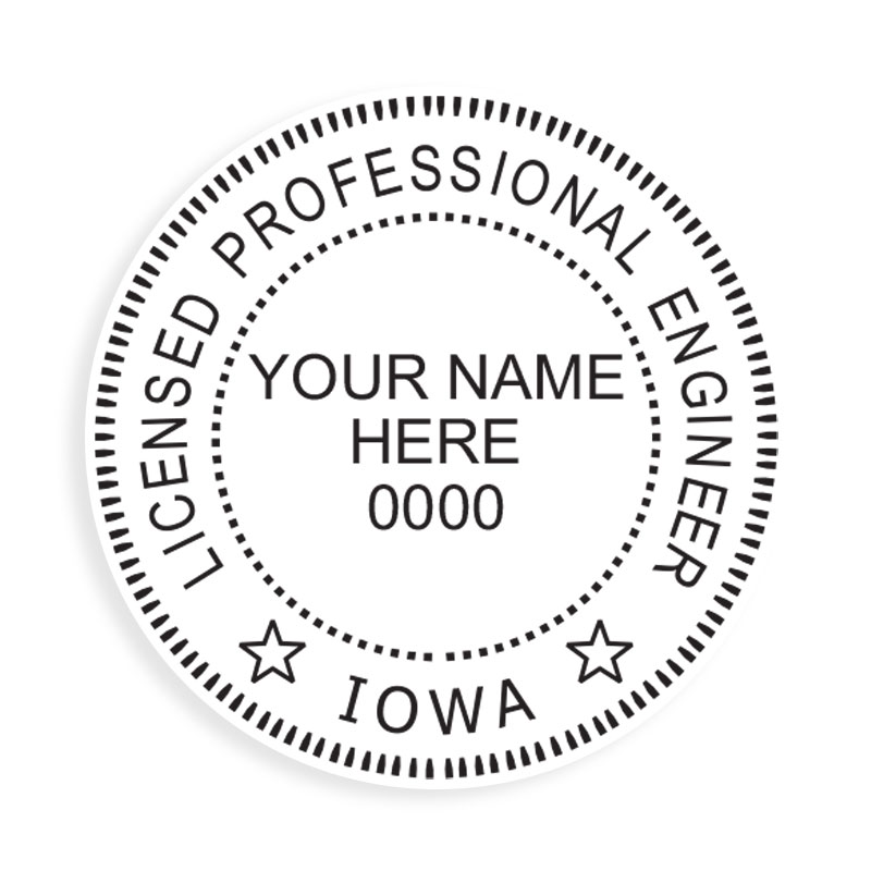 This professional engineer stamp for the state of Iowa adheres to state regulations and provides top quality impressions. Orders over $100 ship free!