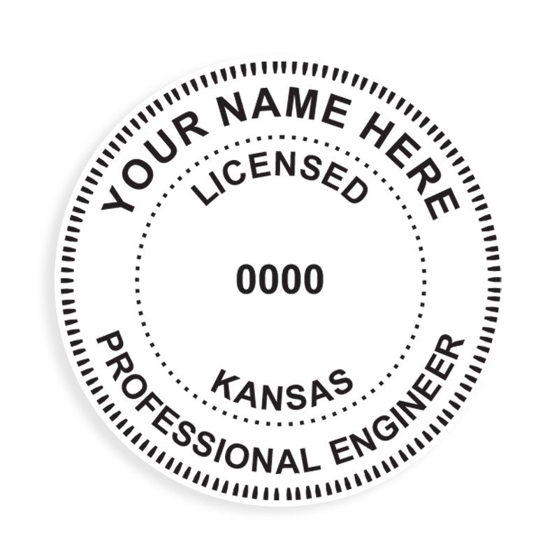 This professional engineer stamp for the state of Kansas adheres to state regulations and provides top quality impressions. Orders over $75 ship free!