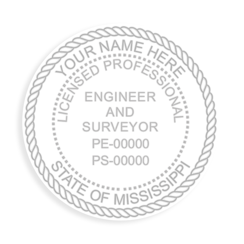 This professional engineer & surveyor embosser for the state of Mississippi adheres to state regulations and provides top quality impressions.