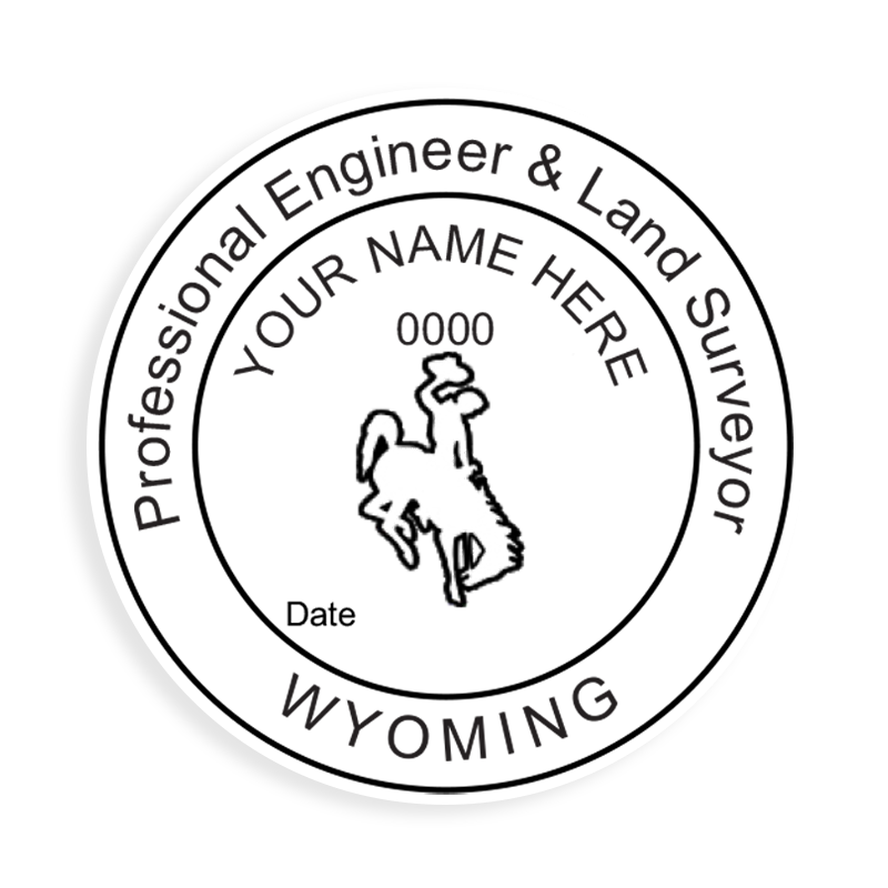 This professional engineer & land surveyor stamp for the state of Wyoming adheres to state regulations and provides top quality impressions.