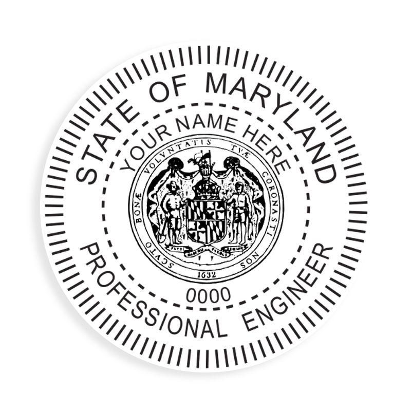 This professional engineer stamp for the state of Maryland adheres to state regulations and provides top quality impressions. Orders over $100 ship free!