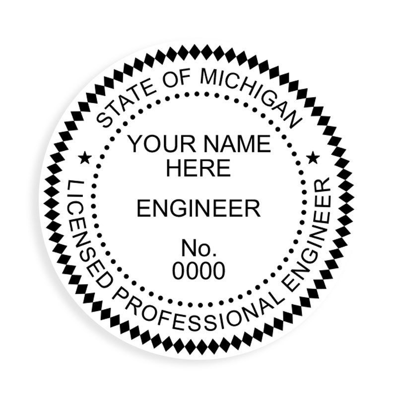 This professional engineer stamp for the state of Michigan adheres to state regulations and provides top quality impressions. Orders over $75 ship free!