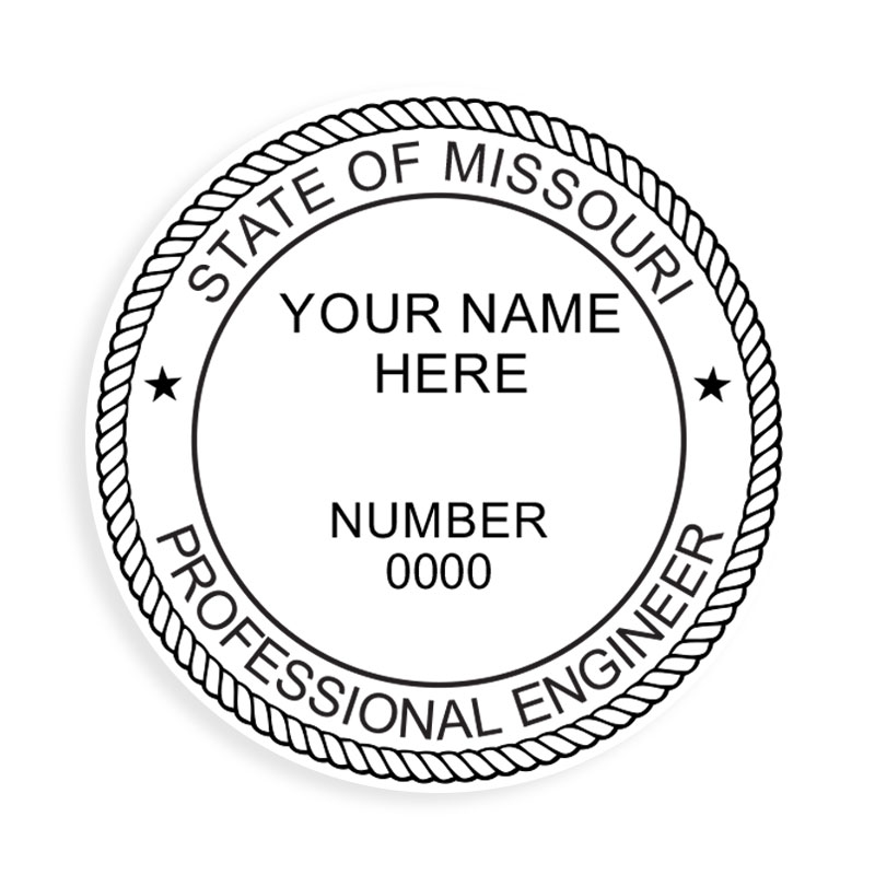 This professional engineer stamp for the state of Missouri adheres to state regulations and provides top quality impressions. Orders over $75 ship free!