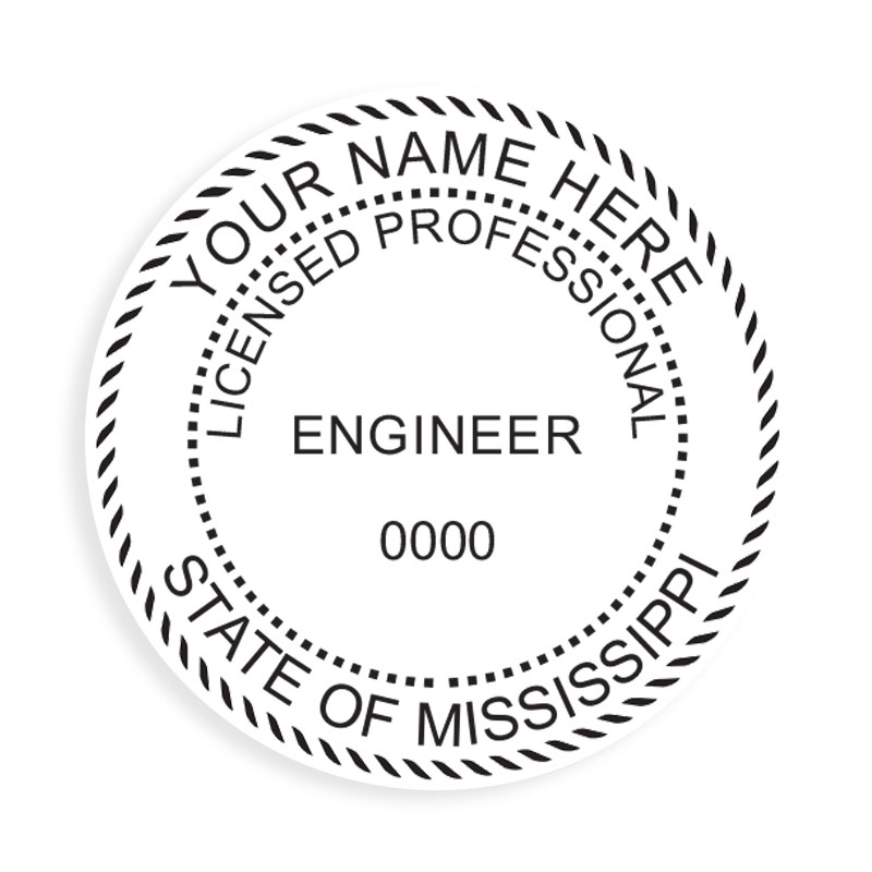 This professional engineer stamp for the state of Mississippi adheres to state regulations and provides top quality impressions. Orders over $100 ship free!