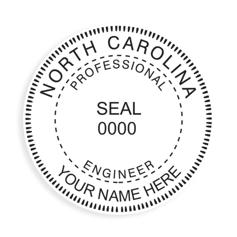 This professional engineer stamp for the state of North Carolina adheres to state regulations and provides top quality impressions. Orders over $100 ship free!