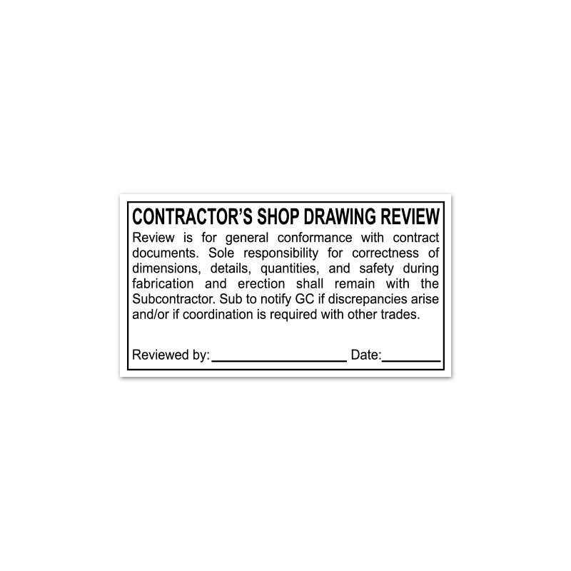 Our stock Contractor's Shop Drawing Review stamp is available on 3 mount choices. Great for contractor use on plans and documents. Orders over $75 ship free!