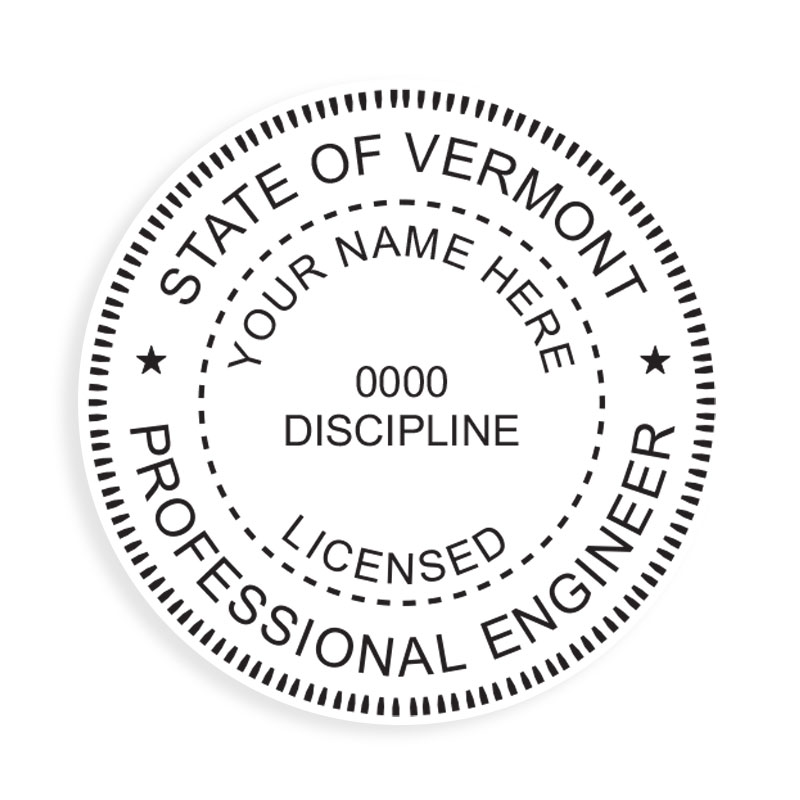 This professional engineer stamp for the state of Vermont adheres to state regulations and provides top quality impressions. Orders over $100 ship free!