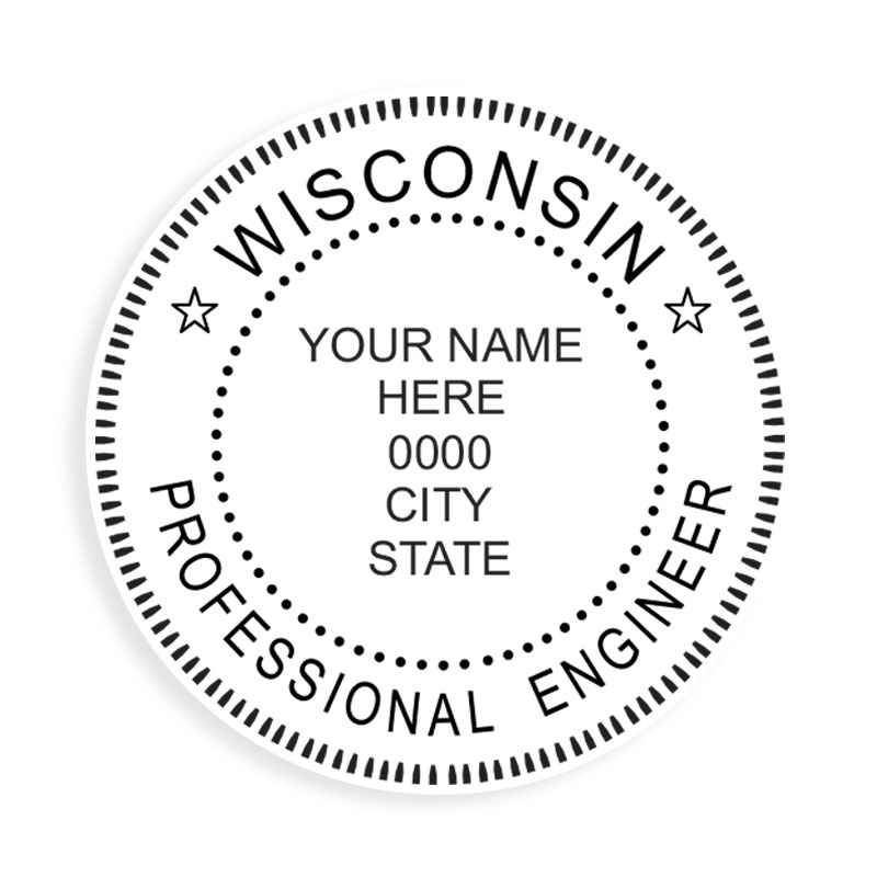 This professional engineer stamp for the state of Wisconsin adheres to state regulations and provides top quality impressions. Orders over $75 ship free!