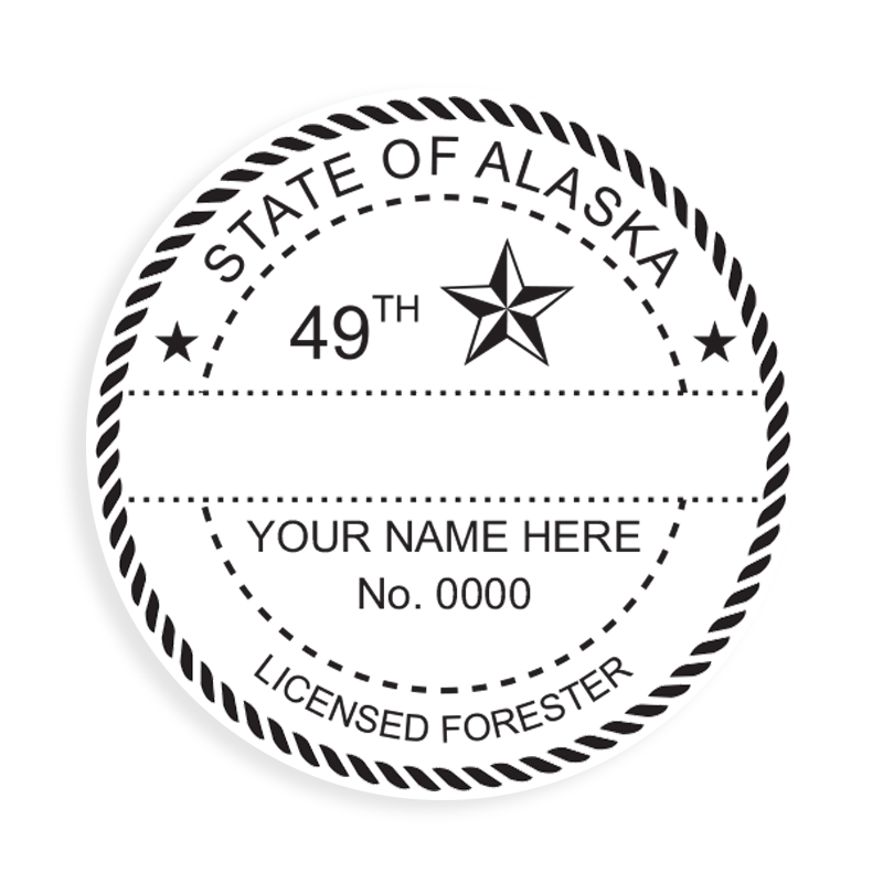 This professional forester stamp for the state of Alaska adheres to state regulations and provides top quality impressions. Orders over $100 ship free.