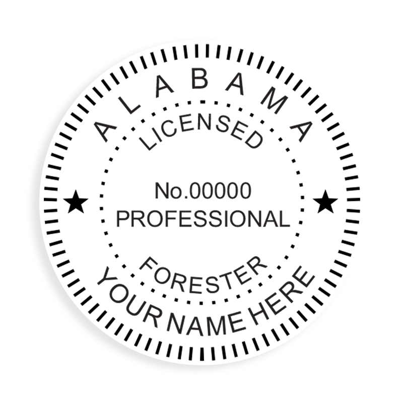 This professional forester stamp for the state of Alabama adheres to state regulations and provides top quality impressions. Orders over $100 ship free.