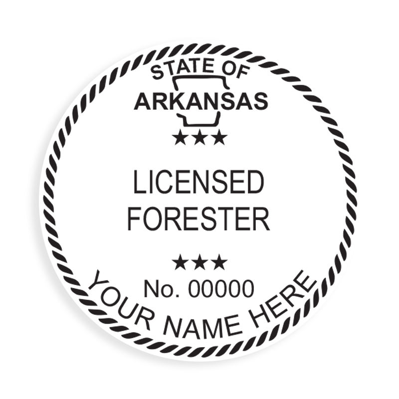 This professional forester stamp for the state of Arkansas adheres to state regulations and provides top quality impressions. Orders over $100 ship free.