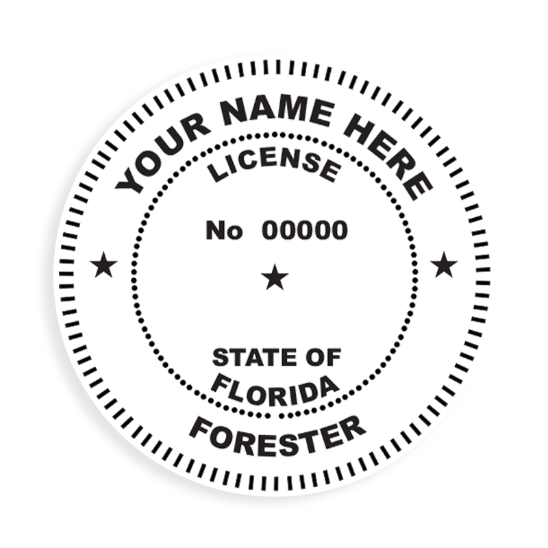 This professional forester stamp for the state of Florida adheres to state regulations and provides top quality impressions. Orders over $100 ship free.