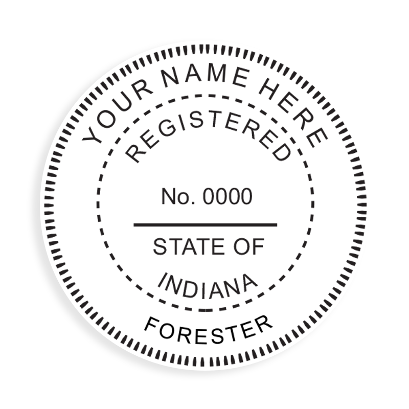 This professional forester stamp for the state of Indiana adheres to state regulations and provides top quality impressions. Orders over $100 ship free.