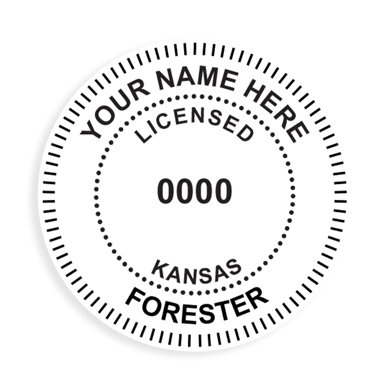 This professional forester stamp for the state of Kansas adheres to state regulations and provides top quality impressions. Orders over $100 ship free.