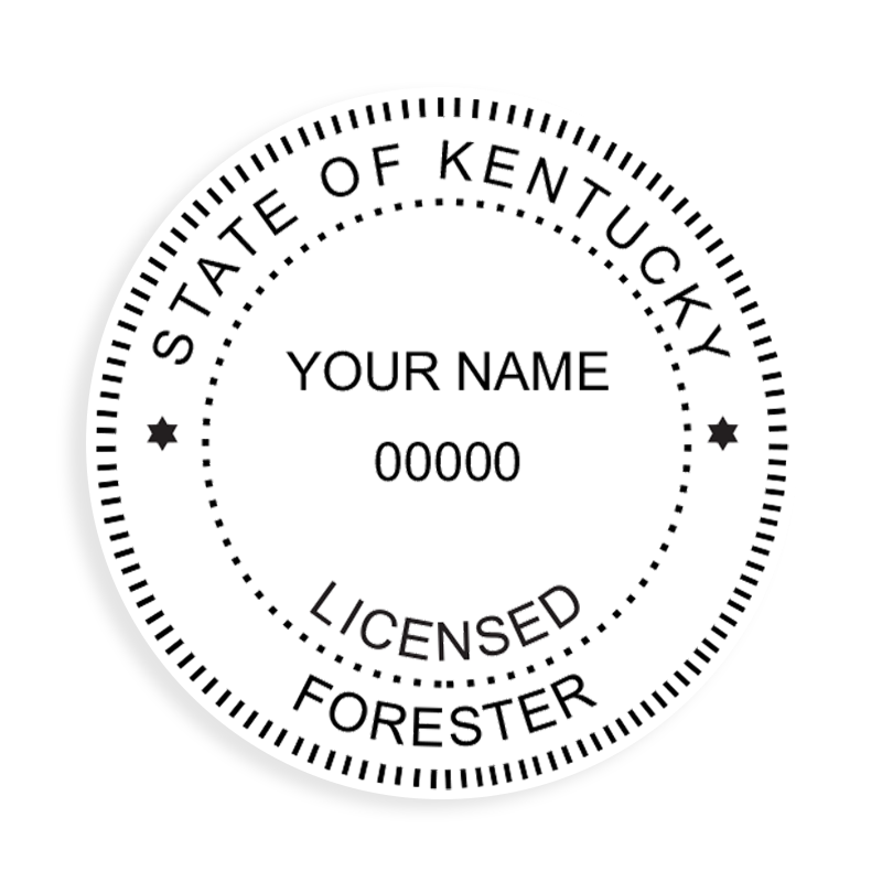 This professional forester stamp for the state of Kentucky adheres to state regulations and provides top quality impressions. Orders over $100 ship free.