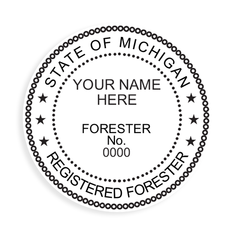 This professional forester stamp for the state of Michigan adheres to state regulations and provides top quality impressions. Orders over $100 ship free.