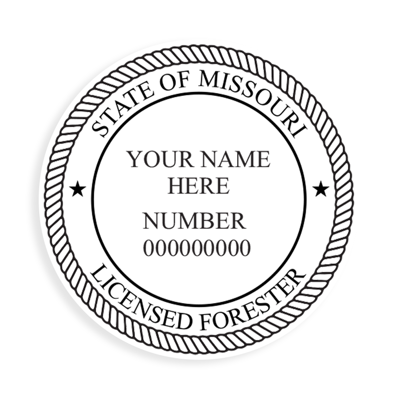 This professional forester stamp for the state of Missouri adheres to state regulations and provides top quality impressions. Orders over $100 ship free.