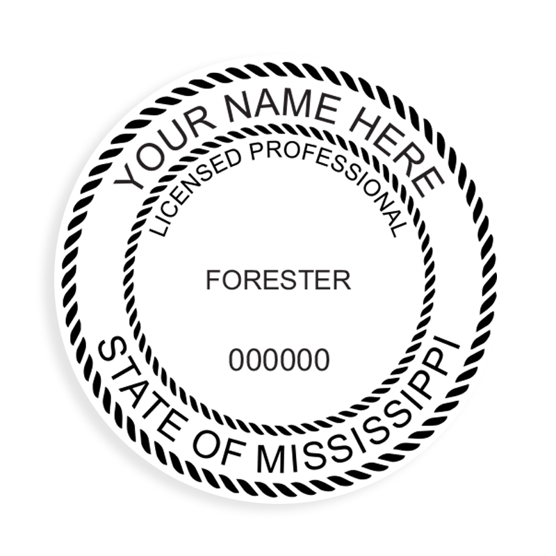 This professional forester stamp for the state of Mississippi adheres to state regulations and provides top quality impressions. Orders over $100 ship free.