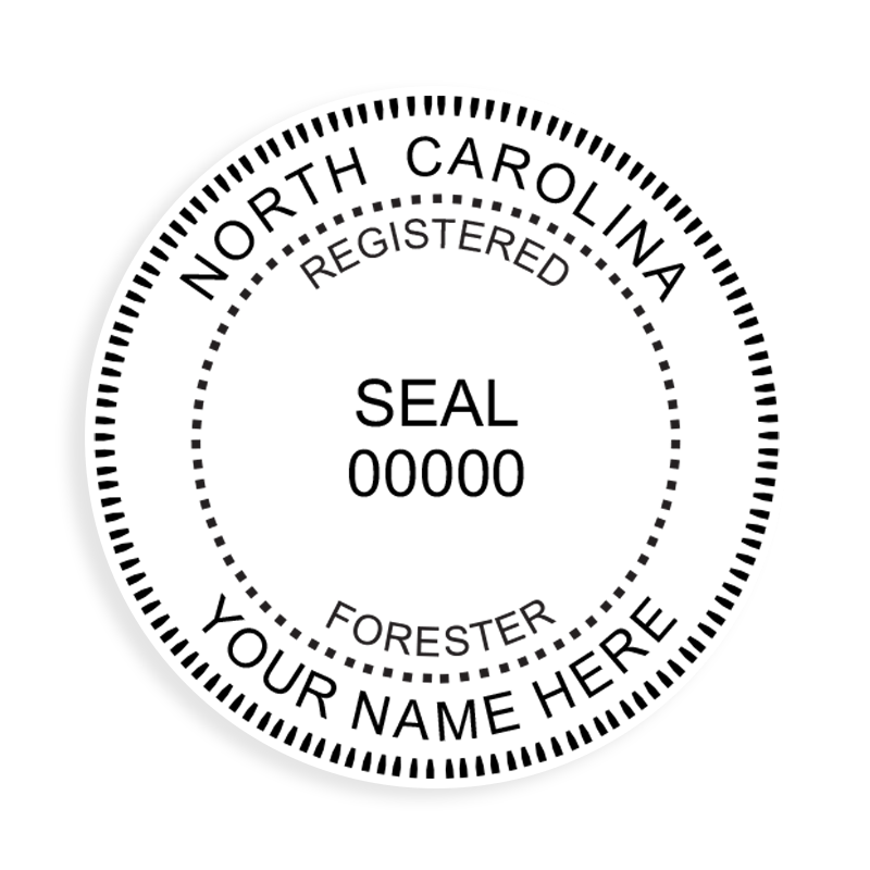 This professional forester stamp for the state of North Carolina adheres to state regulations and provides top quality impressions. Orders over $100 ship free.