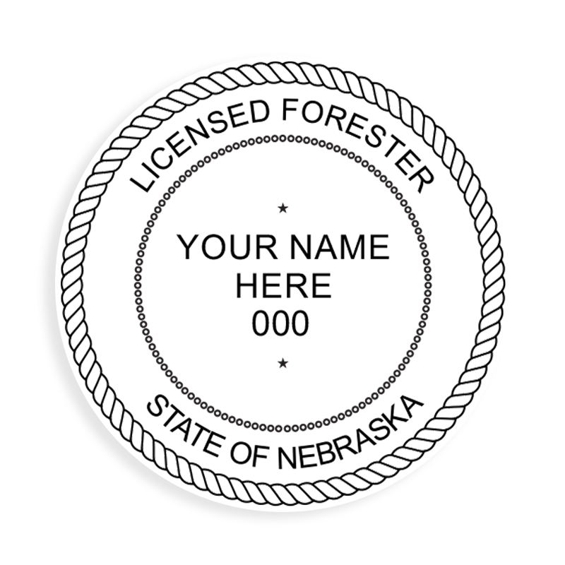 This professional forester stamp for the state of Nebraska adheres to state regulations and provides top quality impressions. Orders over $100 ship free.